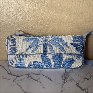 NWT Tropical Blue and Cream Beaded handbag handcrafted in India